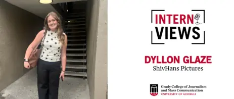 White InternViews graphic with picture of dyllon glaze standing in front of a set of stairs.