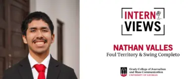 White InternViews graphic with headshot of Nathan Valles, who is working at Foul Territory and Swing Completo this summer.