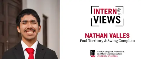 White InternViews graphic with headshot of Nathan Valles, who is working at Foul Territory and Swing Completo this summer.