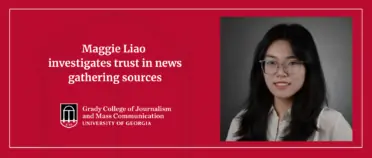 A graphic with the text "Maggie Liao investigates trust in news gathering sources," with a headshot of her next to it.